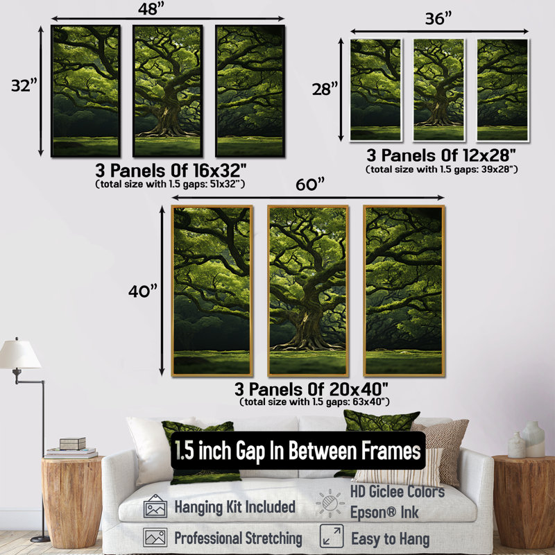 Ensemble de salon Green Tree Oaks Power Of Forest, Cadre flottant blanc, H 32 po x l 48 po x P 1 po