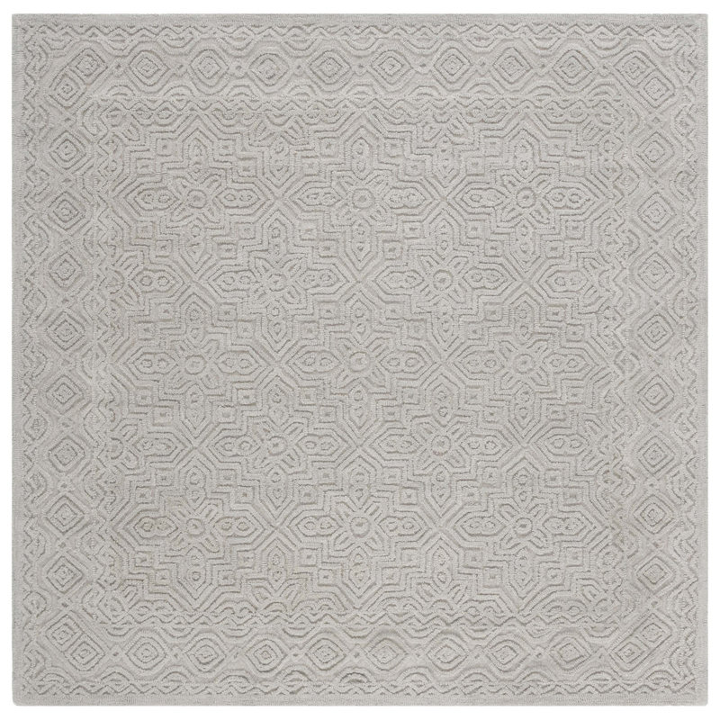 Thionville Hand Tufted Wool/Cotton Abstract Rug in Silver, Square 6'