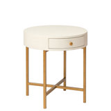 Lyon 24"  Round Side Table In Antique White