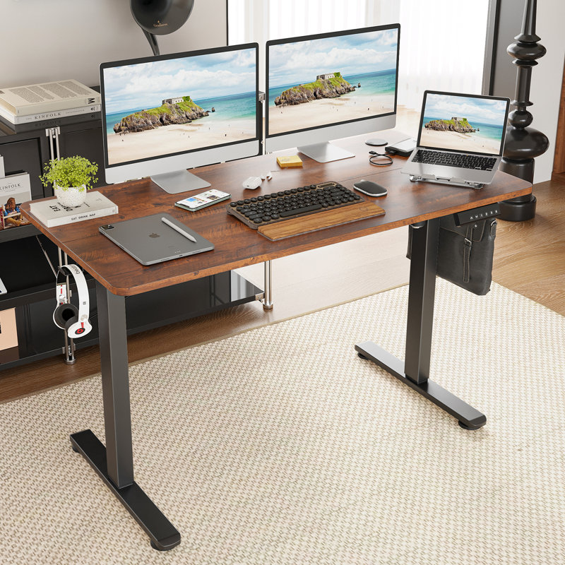 Buchholtz 120cm W Board Height Adjustable Rectangle Standing Desk, Brown/Black