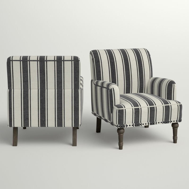 Arching 28.7"W Armchair with Solid Wood Legs and Nailhead Trim, Black