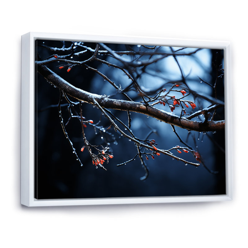 «Moonlit Canopy Winter Tree III», art mural paysage d'hiver, Cadre flottant blanc, H 30 po x l 40 po x P 1,5 po