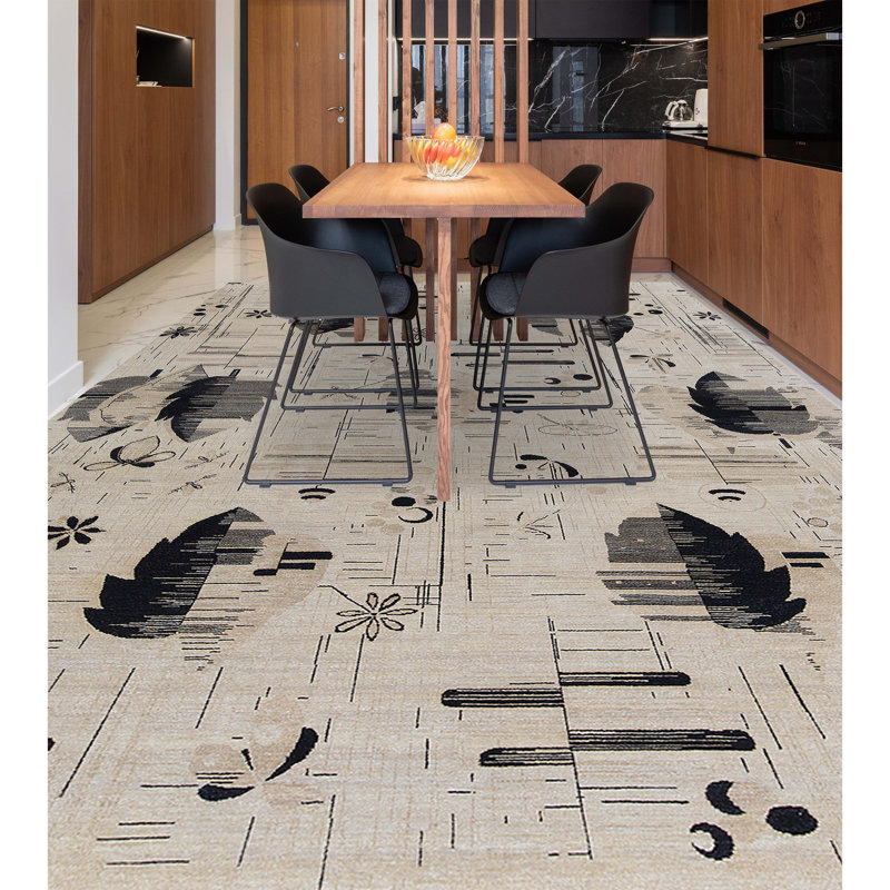 Tapis ivoire et gris noué à la main de haute qualité