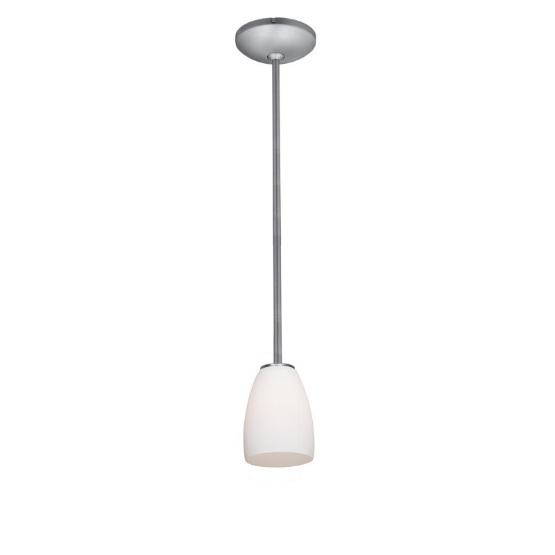 Luminaire suspendu en forme de cloche à 1 lumière Phinney, Tringle, Ambre, Acier brossé