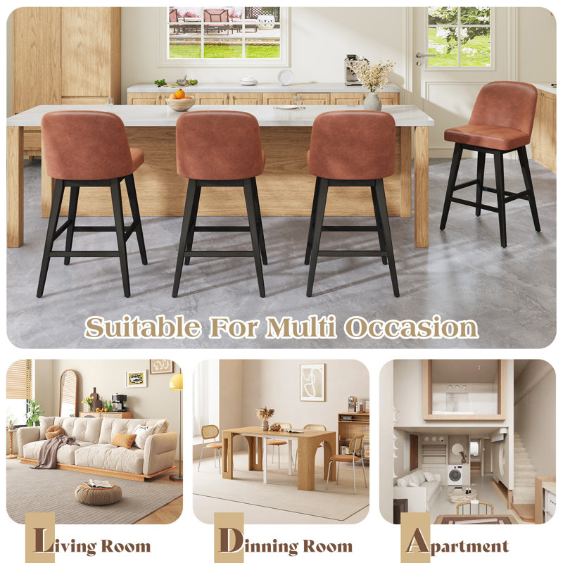 360° Swivel Barstools with Solid Wood Legs,Upholstered Counter Stools with Back