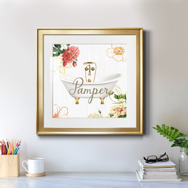 Pamper - peinture encadrée, H 17,5 po x l 17,5 po x P 1,5 po, Encadrement doré