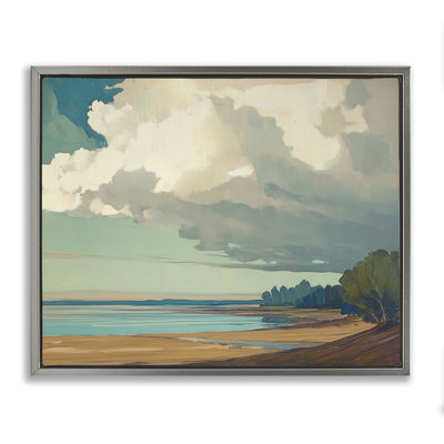 «Sunlit Clouds over Beach», art mural encadré flottant brun