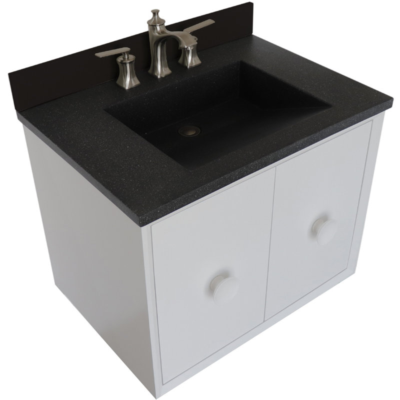 Ensemble de meuble-lavabo mural simple 31 po Crumley, Blanc, Noir