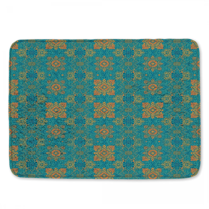 Tapis de bain turquoise à motif mandala, 34 po L x 21 po L