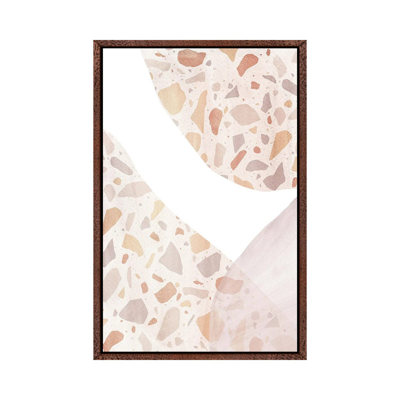 Abstract Terrazzo Shapes by Whales Way - Painting on Canvas, 101.6cm H x 66.04cm W x 3.81cm D, Classic Brown Wood Framed