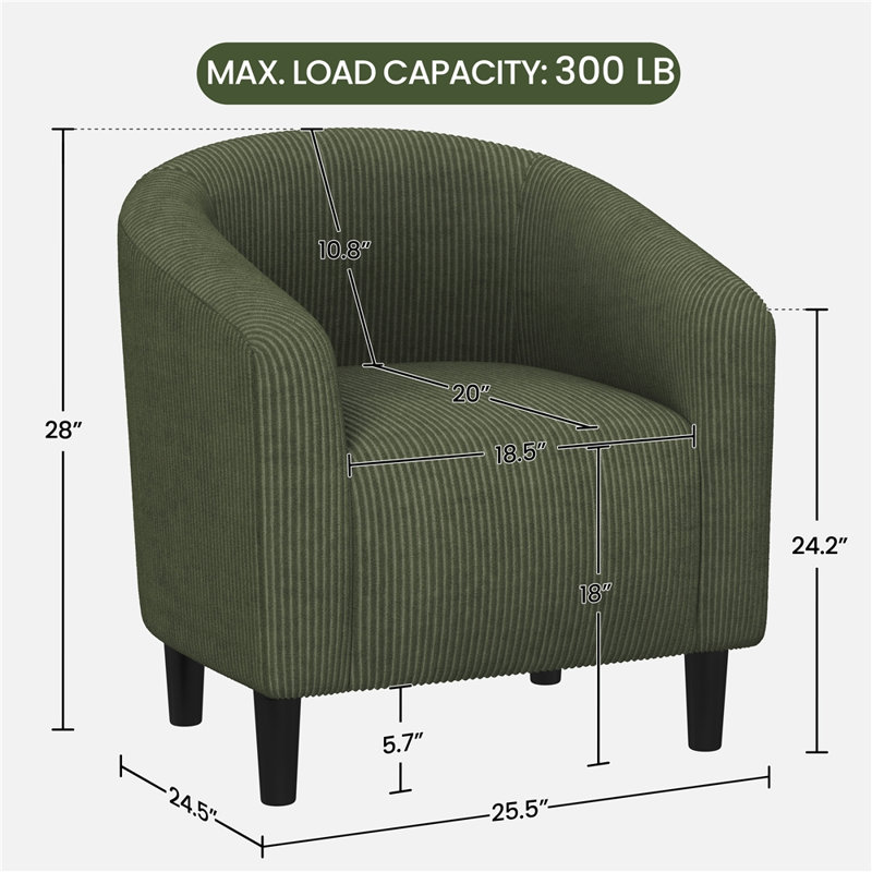 Upholstered Accent Chair Fabric Club Chair, Dark Green