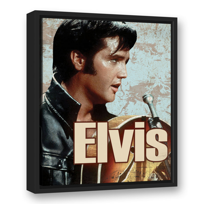 Elvis sur toile, H 21,75 po x l 17,75 po x P 1,75 po, Cadre flottant noir