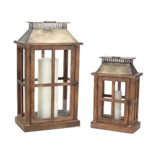 2 Piece Wood/Metal/Glass Lantern Set (Set of 2)