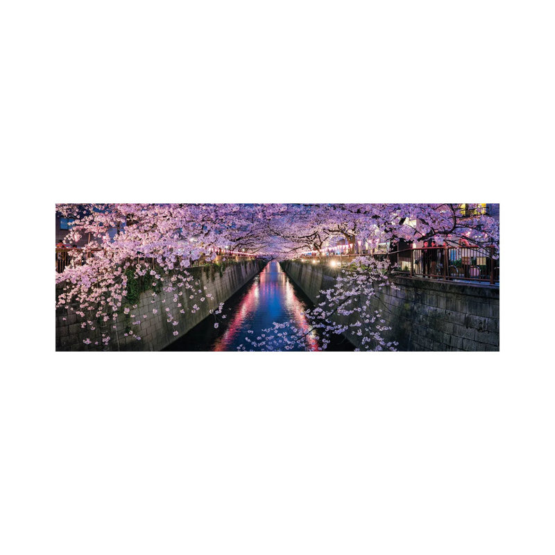 Panoramic View Of A Canal At The Nakameguro Cherry Blossom Festival In Tokyo by Jan Becke - Wrapped Canvas Panoramic Print