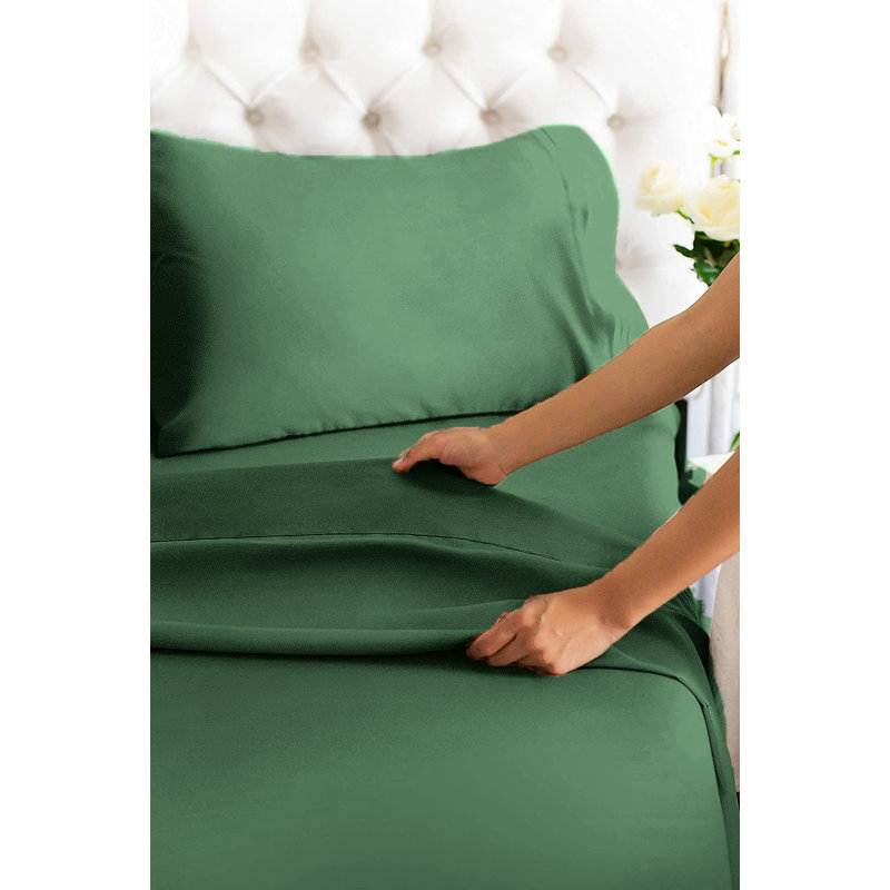  Premium Luxury 4 Piece Rayon from Bamboo Sheet Set, Twin, Forest Green