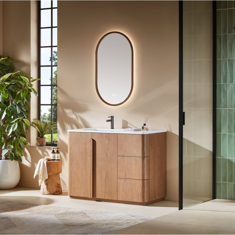 Greely 48" Single Sink Bathroom Vanity with Quartz Top, Natural Teak