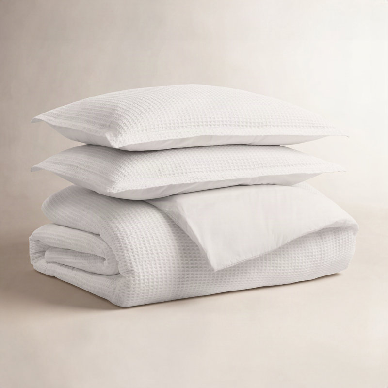 Cascade Duvet Cover Set, King Duvet Cover + 2 King Shams, White