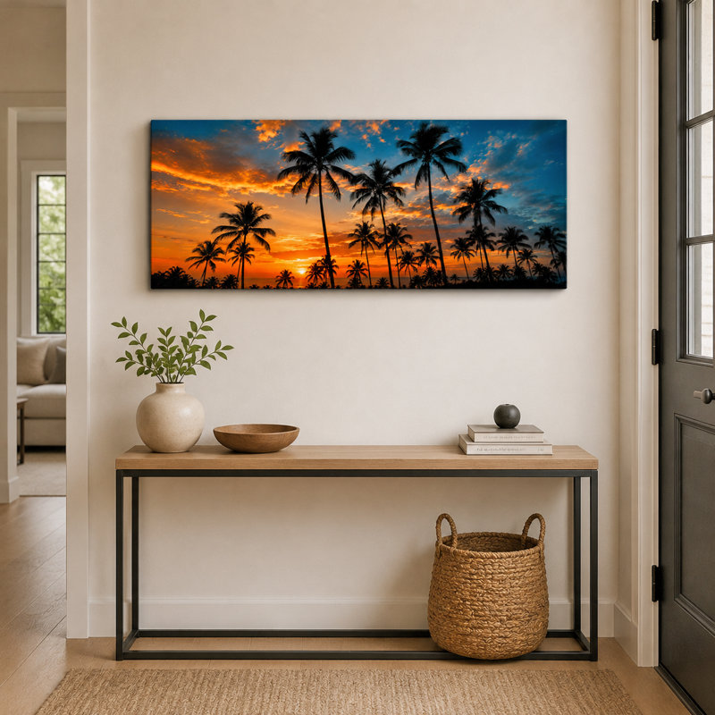 «Tropical Palm Sunset», art mural sur toile tendue, 24"H x 48"W x 1.5"D