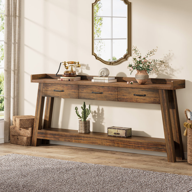 70.9-Inch Sofa Console Table with 3 Drawers, Dark Brown