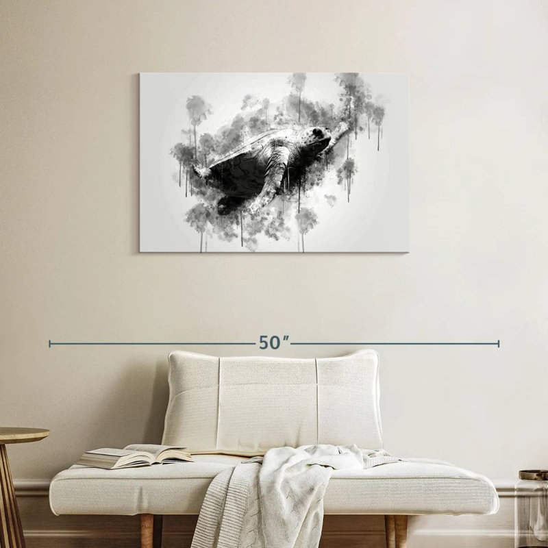 Tortue de mer noir et blanc, H 24 po x l 36 po