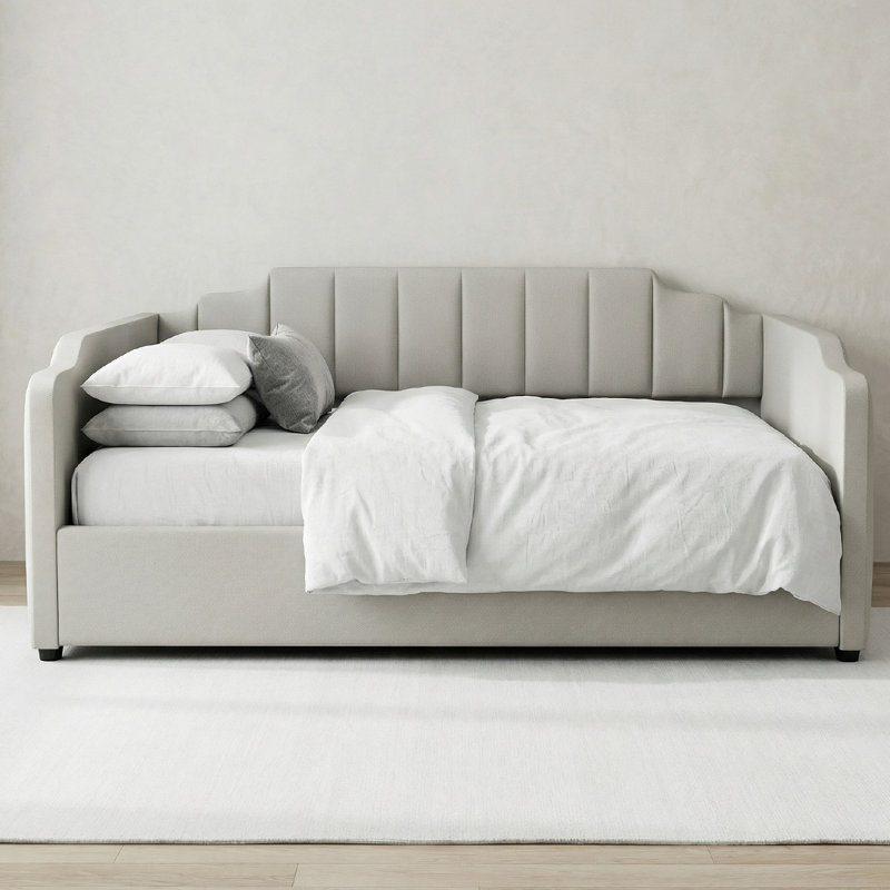 Linen Upholstered Daybed With Spacious Underbed Storage, Full Size - Durable Solid Wood Frame, Beige