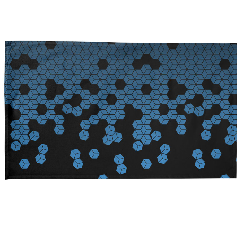 Serviette de thé à motif cube culbuté, Sergé de coton, Bleu / Noir