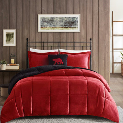 Édredon To King - rouge + noir, rembourré, édredon l 102 po x L 86 po, taie décorative à chevauchement de 3 po rouge + taies décoratives l 20 po x l 36 po
