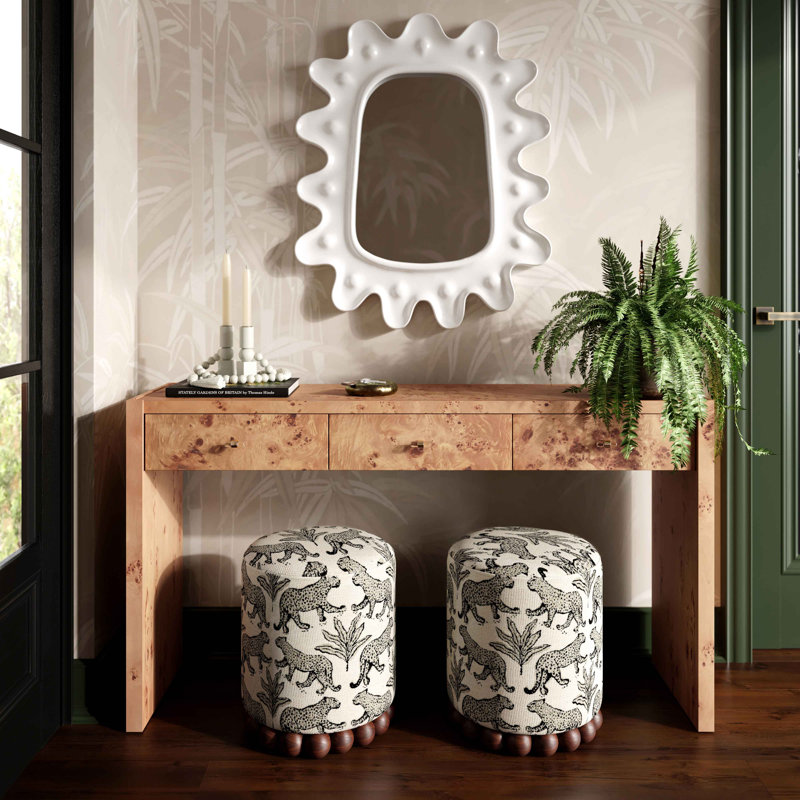 Bergenfield Leopard Jacquard Ottoman, Taupe