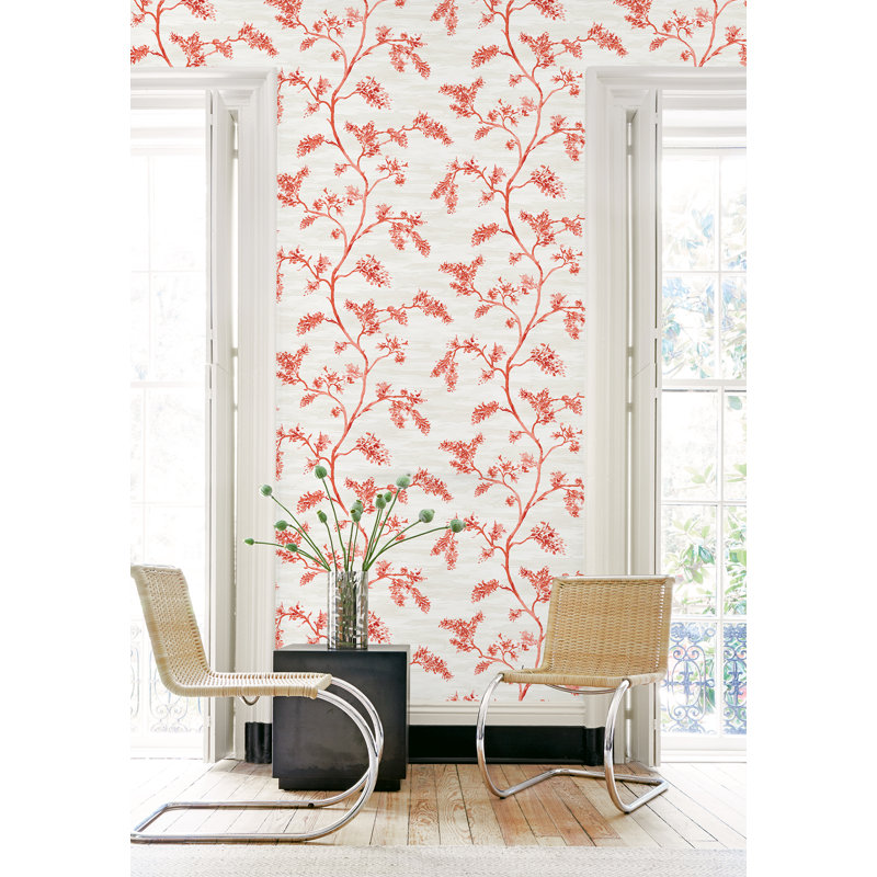 Papier peint floral Botalla, Albâtre / fraise