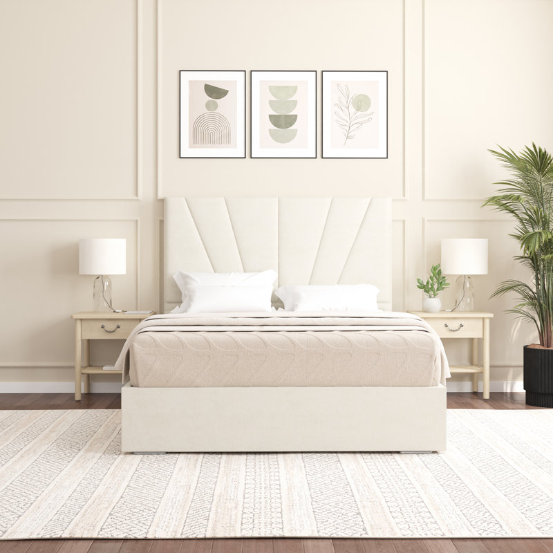 Alahnna Upholstered Bed Frame    , Cream, Double ( 4'6)