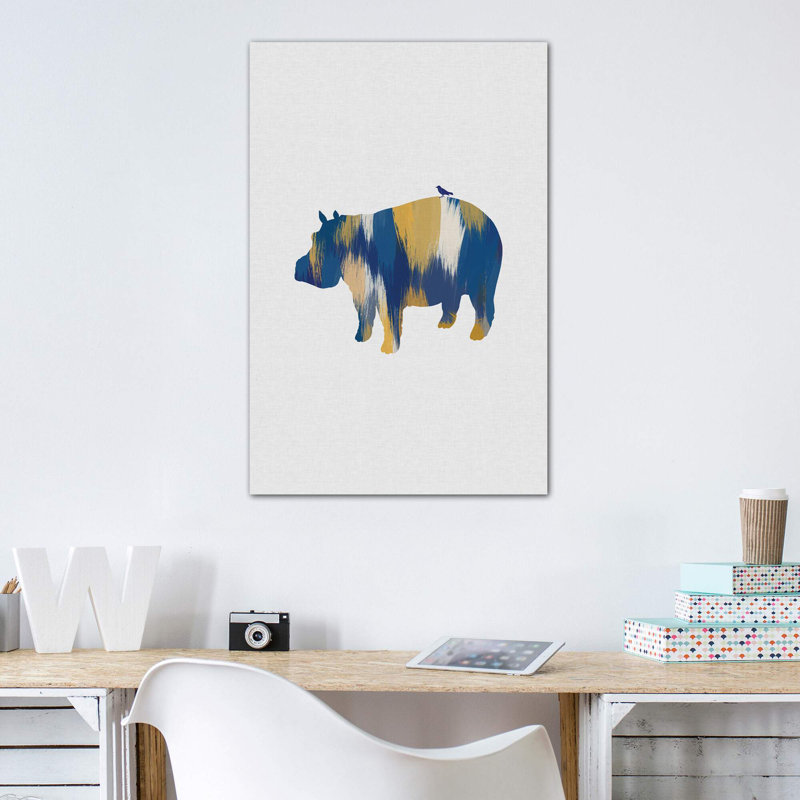 Hippopotamus Blue & Yellow - Print, Wrapped Canvas, 40" H x 26" W x 1.5" D