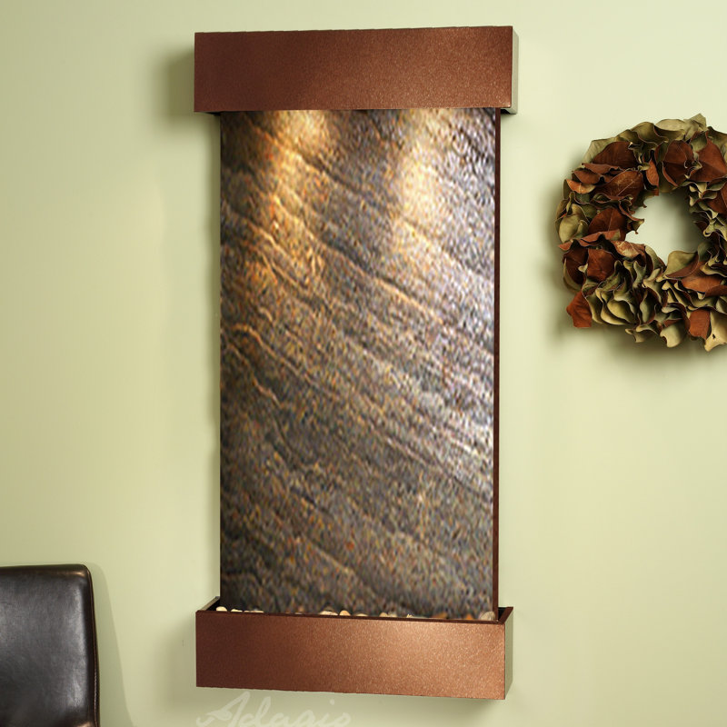Henn Acrylic Wall Fountain with Light, Green Feather, Woodland Brown