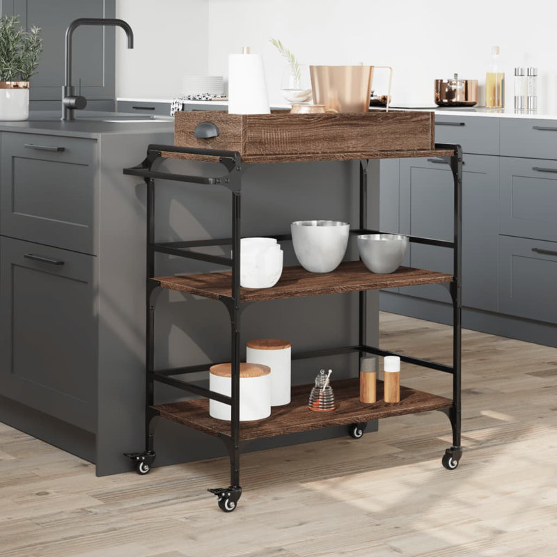 Osterman Metal Bar Cart, Brown Oak