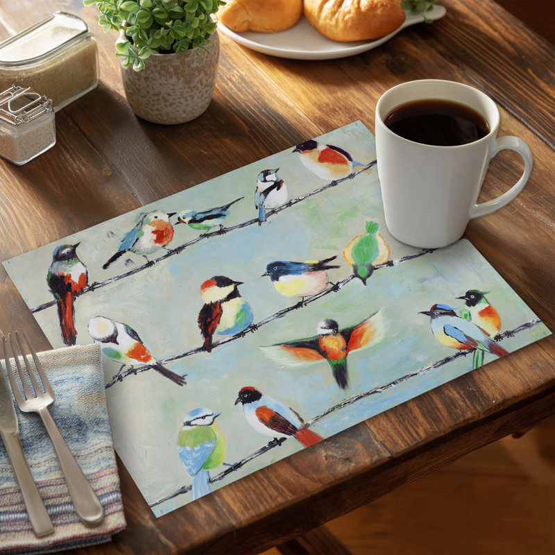 Small Abstract Birds Placemat - Green Polyester Home Decor