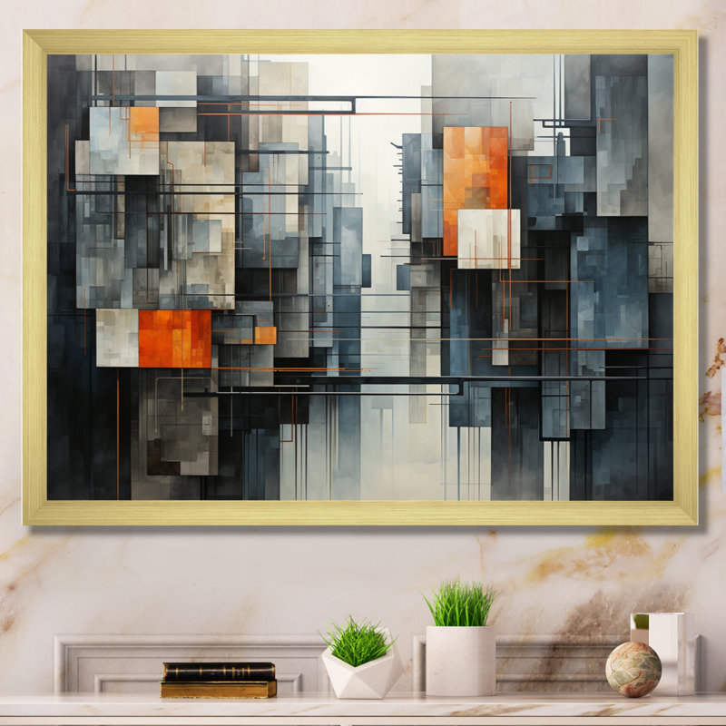 Impression sur toile, "Hardedge Art Urban Geometric I", Cadre doré simple, H 30 po x l 40 po x P 1,5 po