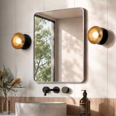 DeerValley 30" x 36" Rounded Rectangle Wall Mounted Bathroom Vanity Mirror with Silver Metal Frame, Tempered Glass, Rust-Resistant, Vertical or Horizontal Hanging