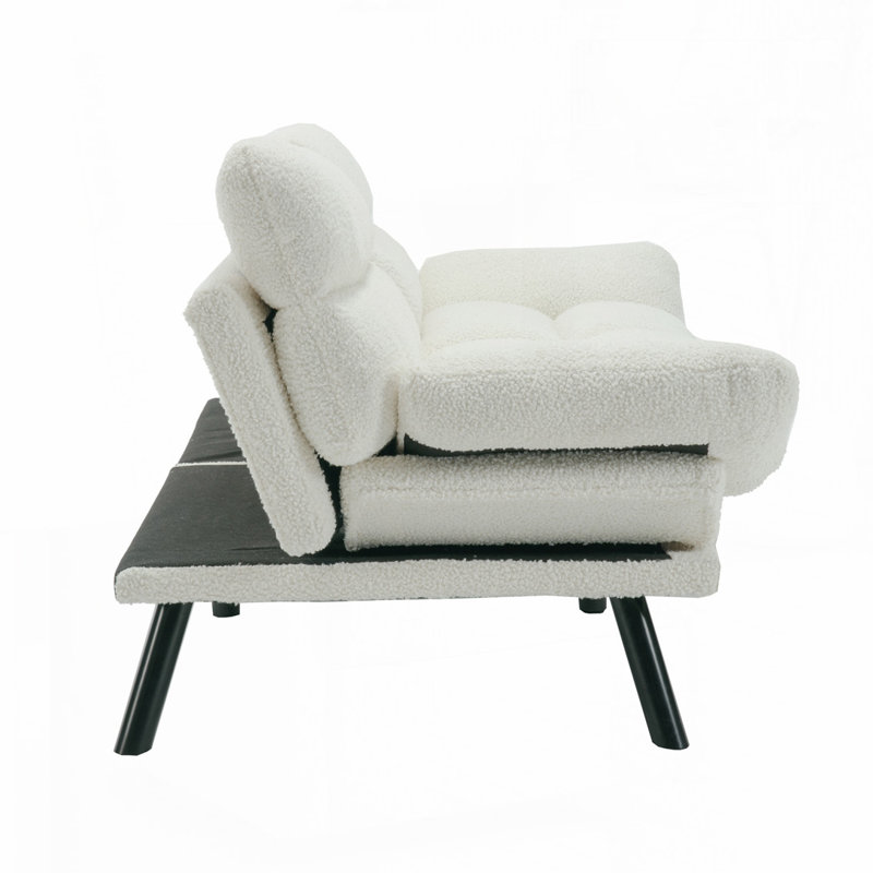 Upholstered Convertible Sleeper Sofa, White Teddy