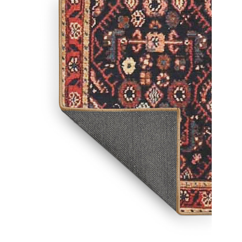 Tapis à motif oriental rouge / noir, Rectangle 7 pi x 9 pi