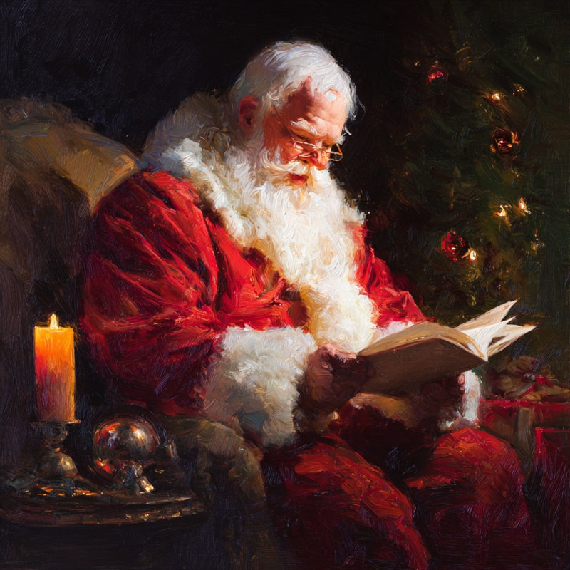 «Santa in Warm Candle Glow», art mural sur toile tendue, 40" H x 40" W