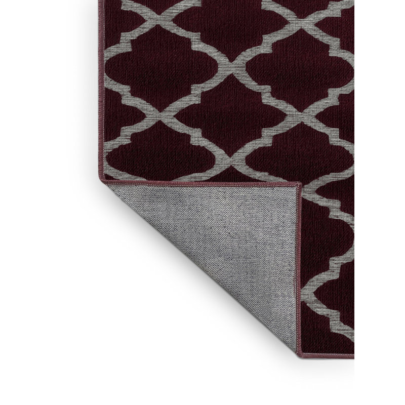 Machine Washable Trellis Red Area Rug, Rectangle 7 pi x 9 pi