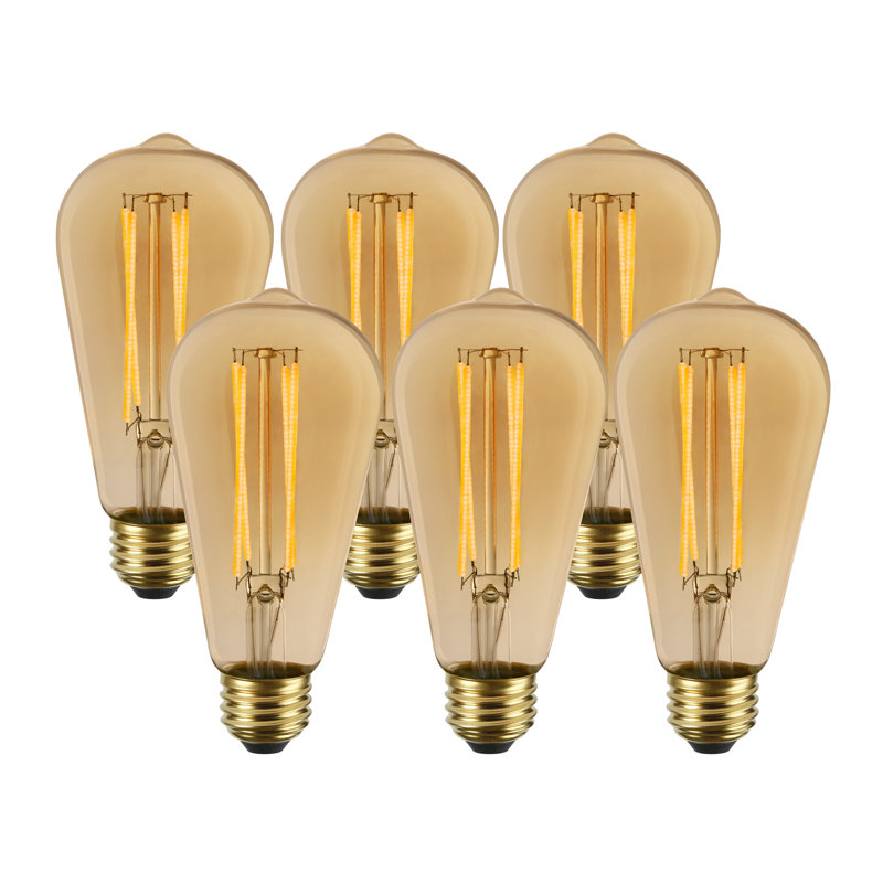Ampoule à DEL E19 à culot rétro E26 60W (5,5W) Luminus Led ST19 500 lumens, 15000 heures, intensité variable, ambre 2200K, paquet de 6