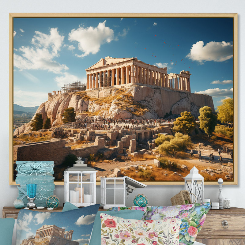 " Greece Acropolis Majesty ", H 16 po x l 32 po, Cadre naturel flottant