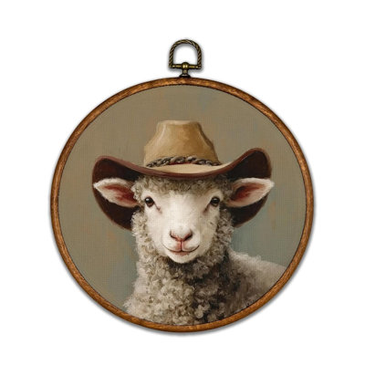 Retro Sheep Round Wall Art Canvas