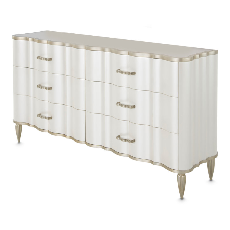 London Place 68" Wide 6-Drawer Dresser with Marble Top - Creamy Pearl