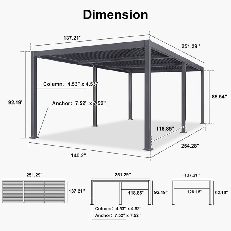 PURPLE LEAF Louvered Pergola 11' x 21' Aluminum Outdoor Pergola, 11' x 21'