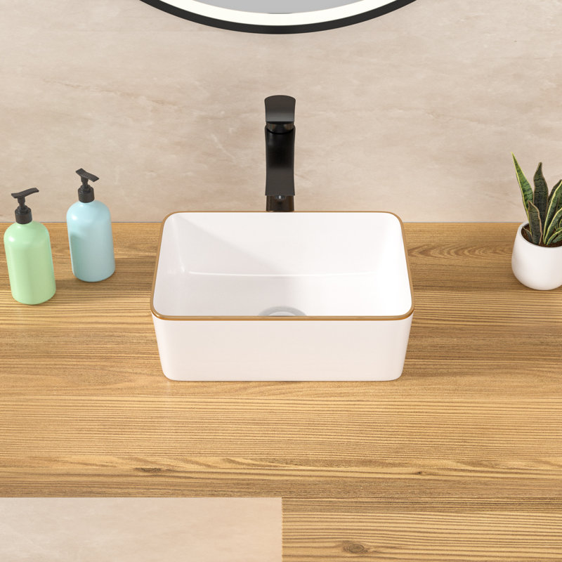 Meuble-lavabo de salle de bain rectangulaire au-dessus du comptoir avec rebord en céramique 16 po L 16 po x l 12 po, Or