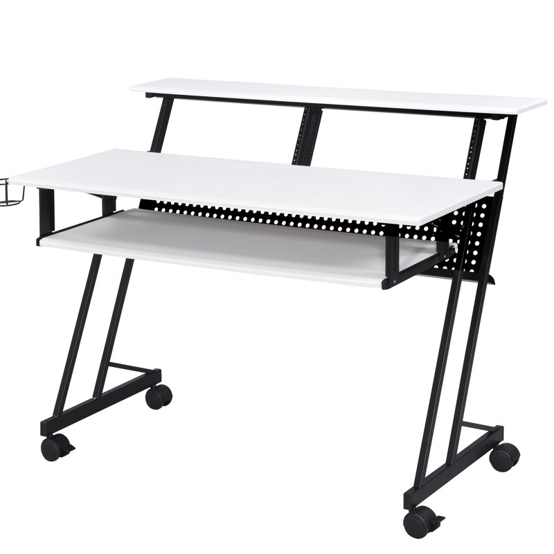 Bureau de musique blanc et noir avec plateau pour, H 38,23 po x l 27,36 po x P 48,11 po