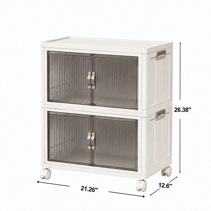 JOYBOS Foldable Storage Cabinet with Transparent Doors, Stackable Closet Organizer Bin for Clothes, Toys, Pantry Items, White