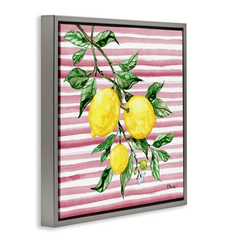 Vigne citron juteuse sur cadre flottant rose, design par Paul Brent, Cadre flottant gris lustré, H 18 po x l 18 po