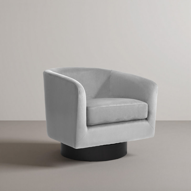 Velvet Upholstered Swivel Barrel Chair, Grey